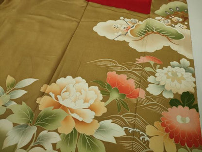 平和屋着物■極上　アンティーク　大正ロマン　振袖　駒刺繍　立波吉祥花松文　逸品　DZAA8130kh5
