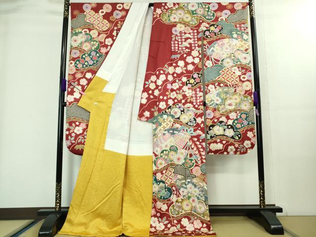 平和屋本店■極上　越後十日町の一流染匠　桐屋・翠山工房　振袖　辻が花　檜扇花文　金通し地　逸品　DZAA8134kh5