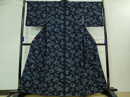 平和屋着物●極上　久留米絣　袷　綿　飛鶴寿　蓑亀　逸品　DZAA8139kh5