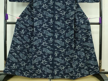 平和屋着物●極上　久留米絣　袷　綿　飛鶴寿　蓑亀　逸品　DZAA8139kh5
