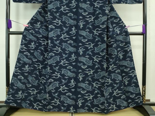 平和屋着物●極上　久留米絣　袷　綿　飛鶴寿　蓑亀　逸品　DZAA8139kh5