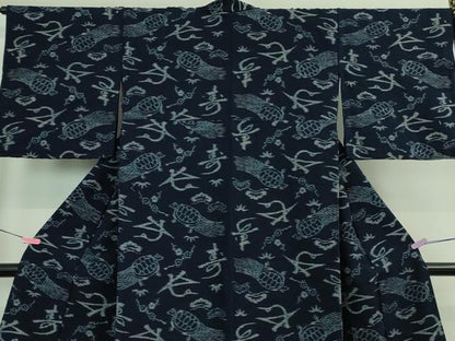 平和屋着物●極上　久留米絣　袷　綿　飛鶴寿　蓑亀　逸品　DZAA8139kh5