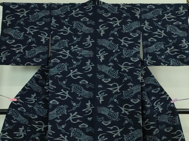 平和屋着物●極上　久留米絣　袷　綿　飛鶴寿　蓑亀　逸品　DZAA8139kh5