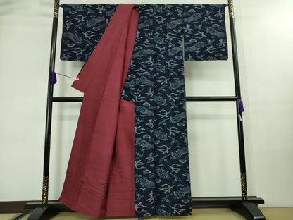 平和屋着物●極上　久留米絣　袷　綿　飛鶴寿　蓑亀　逸品　DZAA8139kh5