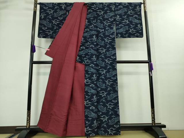 平和屋着物●極上　久留米絣　袷　綿　飛鶴寿　蓑亀　逸品　DZAA8139kh5