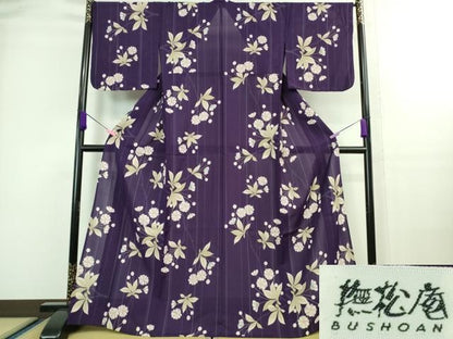 平和屋着物■極上　夏物　撫松庵　小紋・浴衣兼用　セオアルファ　紅梅織　草花文　洗える着物　逸品　DZAA8143kh5