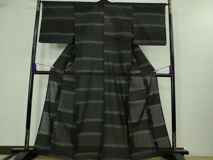 平和屋着物＊極上 夏物 お召 夏お召 花唐草紋紗 黒地 逸品 未使用 DZAA8151kh5