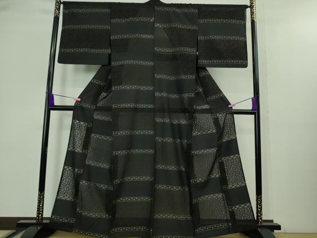 平和屋着物＊極上 夏物 お召 夏お召 花唐草紋紗 黒地 逸品 未使用 DZAA8151kh5