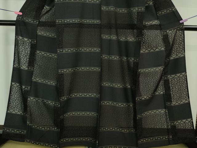 平和屋着物＊極上 夏物 お召 夏お召 花唐草紋紗 黒地 逸品 未使用 DZAA8151kh5