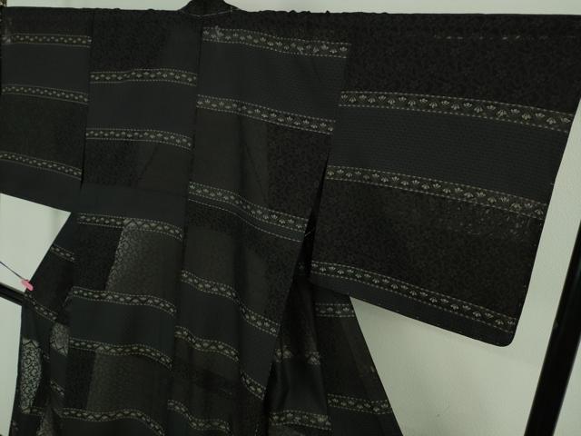 平和屋着物＊極上 夏物 お召 夏お召 花唐草紋紗 黒地 逸品 未使用 DZAA8151kh5