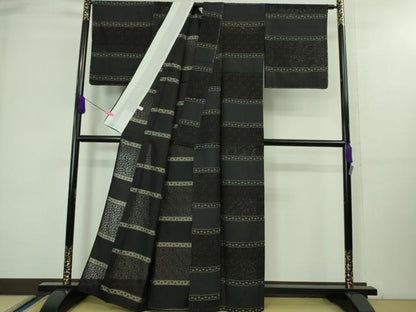 平和屋着物＊極上 夏物 お召 夏お召 花唐草紋紗 黒地 逸品 未使用 DZAA8151kh5