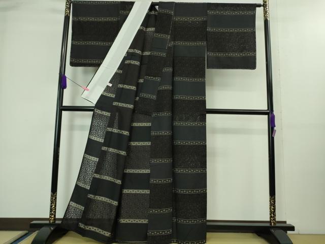 平和屋着物＊極上 夏物 お召 夏お召 花唐草紋紗 黒地 逸品 未使用 DZAA8151kh5
