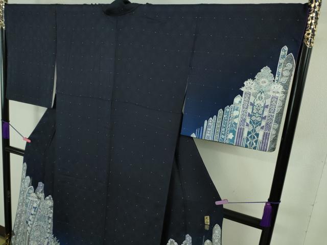 平和屋本店■極上　金彩友禅　卓越技能者・名工・和田光正　訪問着・袋帯セット　濃紺地　暈し染め　銀彩　逸品　DZAA8161kh5