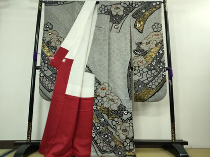 平和屋本店■極上 振袖・長襦袢(無双仕立て・半衿刺繍)・袋帯セット 総絞り 駒刺繍 鬘帯花文 黒地 金彩 京都きもの友禅 逸品 DZAA8162kh5