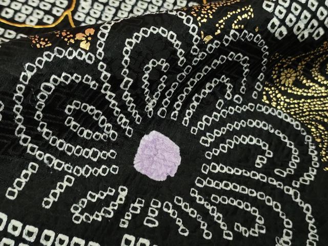 平和屋本店■極上 振袖・長襦袢(無双仕立て・半衿刺繍)・袋帯セット 総絞り 駒刺繍 鬘帯花文 黒地 金彩 京都きもの友禅 逸品 DZAA8162kh5