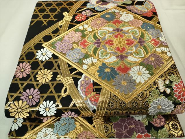 平和屋本店■極上 振袖・長襦袢(無双仕立て・半衿刺繍)・袋帯セット 総絞り 駒刺繍 鬘帯花文 黒地 金彩 京都きもの友禅 逸品 DZAA8162kh5