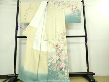 平和屋本店■極上　本加賀友禅作家　茶谷孝志　訪問着　枝花文　暈し染め　砥粉色地　逸品　DZAA8176kh5