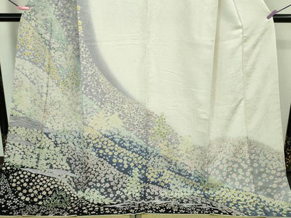 平和屋本店●極上　中国三大刺繍　相良刺繍　訪問着　舞花文　暈し染め　銀通し地　ロング丈　逸品　未使用　DZAB6760kh6