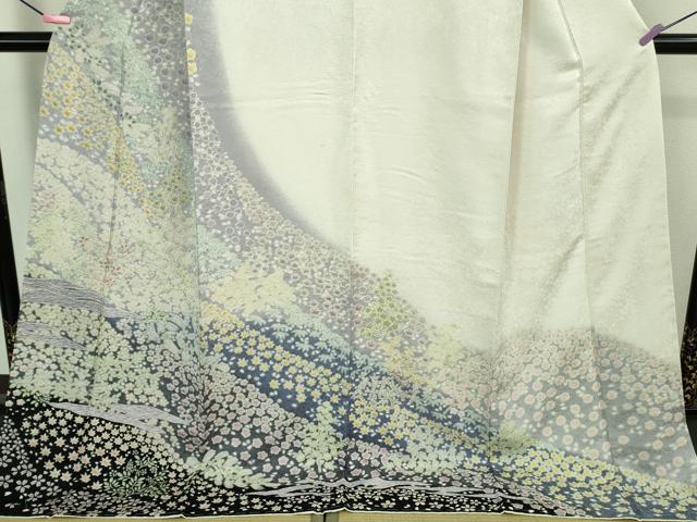 平和屋本店●極上　中国三大刺繍　相良刺繍　訪問着　舞花文　暈し染め　銀通し地　ロング丈　逸品　未使用　DZAB6760kh6