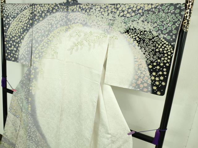 平和屋本店●極上　中国三大刺繍　相良刺繍　訪問着　舞花文　暈し染め　銀通し地　ロング丈　逸品　未使用　DZAB6760kh6