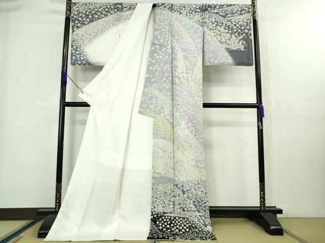 平和屋本店●極上　中国三大刺繍　相良刺繍　訪問着　舞花文　暈し染め　銀通し地　ロング丈　逸品　未使用　DZAB6760kh6