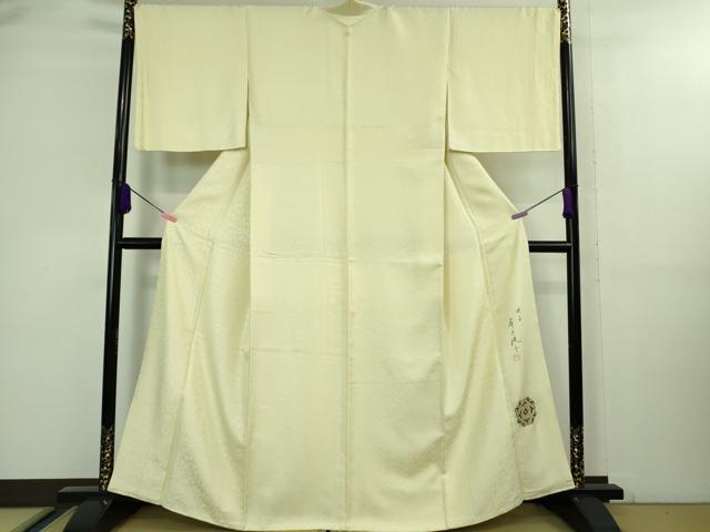 平和屋着物●極上 染色家 岸上純平 色無地 お召地 鳳凰唐草地紋 女郎花色 健勝苑扱い 逸品 DZAA8184kh5