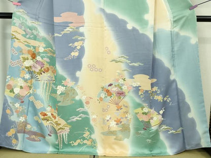 平和屋本店■極上　創業460年・千總　訪問着　駒刺繍　扇面吉祥花文　暈し染め　金彩　逸品　DZAA8193kh5
