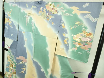 平和屋本店■極上　創業460年・千總　訪問着　駒刺繍　扇面吉祥花文　暈し染め　金彩　逸品　DZAA8193kh5