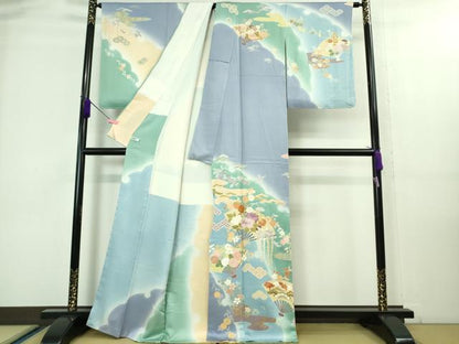 平和屋本店■極上　創業460年・千總　訪問着　駒刺繍　扇面吉祥花文　暈し染め　金彩　逸品　DZAA8193kh5