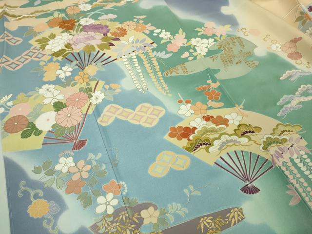 平和屋本店■極上　創業460年・千總　訪問着　駒刺繍　扇面吉祥花文　暈し染め　金彩　逸品　DZAA8193kh5