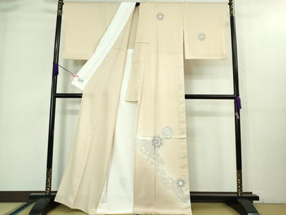 平和屋本店■極上　洗える最高級着物　＜英＞はなぶさ謹製　訪問着　単衣　正倉院花文　肌色地　逸品　DZAA8194kh5