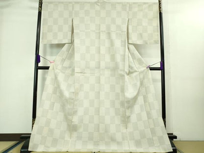 平和屋本店▽極上 本塩沢 単衣 110亀甲 市松文様 ゑり善扱い ロング丈 逸品 未使用 DZAA8198kh5