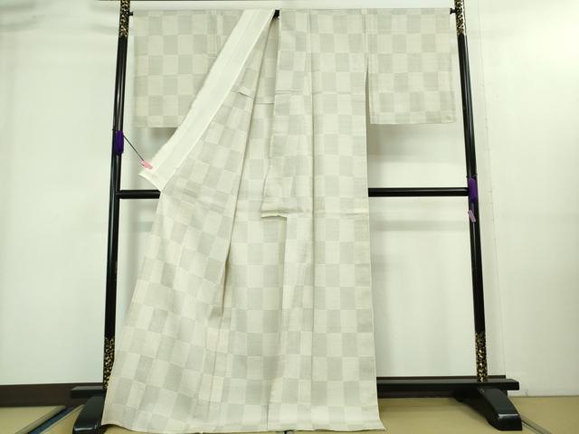 平和屋本店▽極上 本塩沢 単衣 110亀甲 市松文様 ゑり善扱い ロング丈 逸品 未使用 DZAA8198kh5