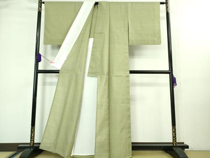 平和屋本店■極上　夏物　銀座もとじ　夏お召　間道　柳茶色地　逸品　DZAA8203kh5