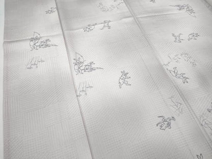 平和屋着物＊極上 夏物 小紋 絞駒絽 染師 松井喜八郎 鳥獣戯画 暈し染め 反端付き 逸品 DZAA8208kh5