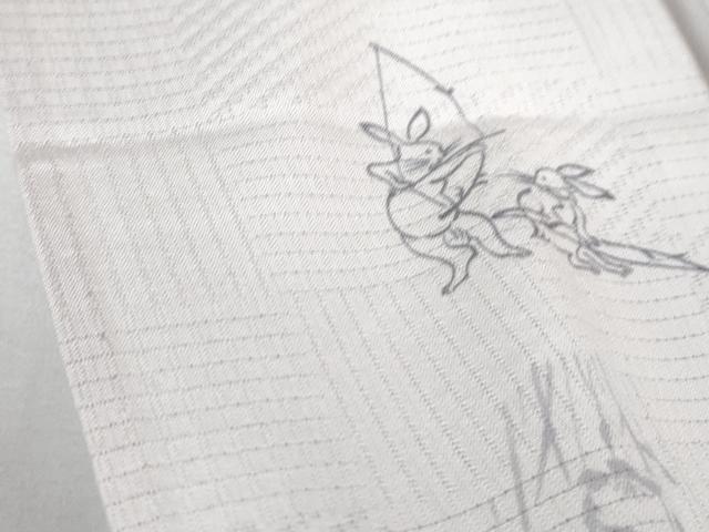 平和屋着物＊極上 夏物 小紋 絞駒絽 染師 松井喜八郎 鳥獣戯画 暈し染め 反端付き 逸品 DZAA8208kh5