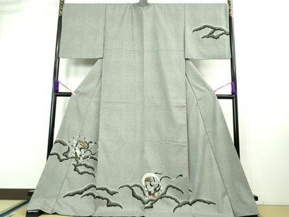 平和屋本店■極上　訪問着　お召地　風神雷神　ロング丈　逸品　DZAA8210kh5