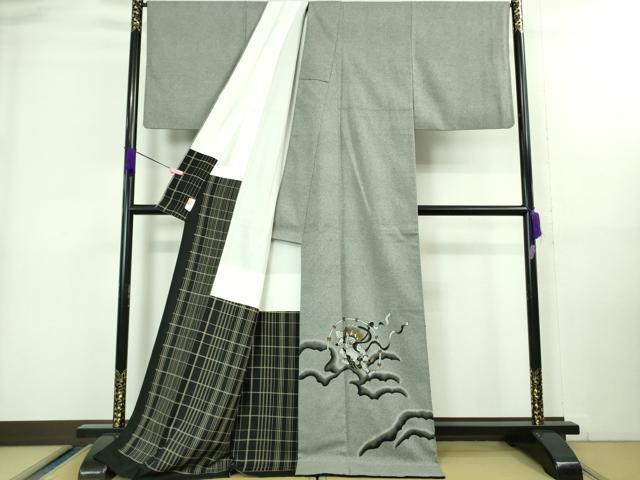 平和屋本店■極上　訪問着　お召地　風神雷神　ロング丈　逸品　DZAA8210kh5