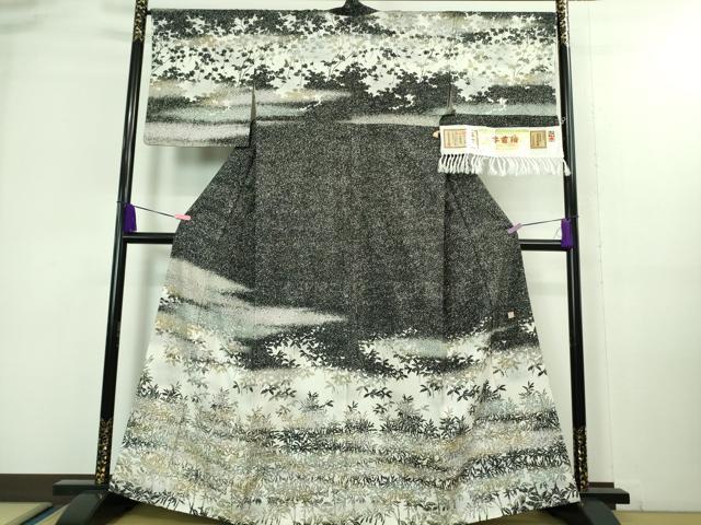 平和屋本店■極上　石川県指定無形文化財　牛首紬　白山工房　手織り　訪問着　草葉文　証紙付き　逸品　DZAA8211kh5