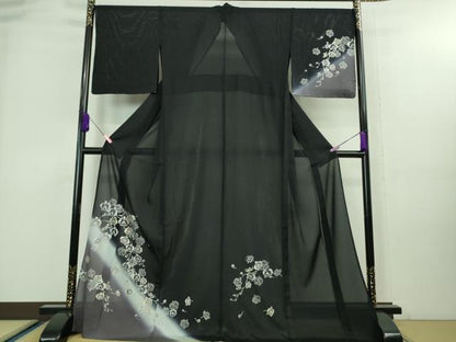平和屋着物＊極上 夏物 訪問着 絽 胡蝶蘭 濃紺地 暈し染め 金銀彩 逸品 未使用 DZAA8212kh5