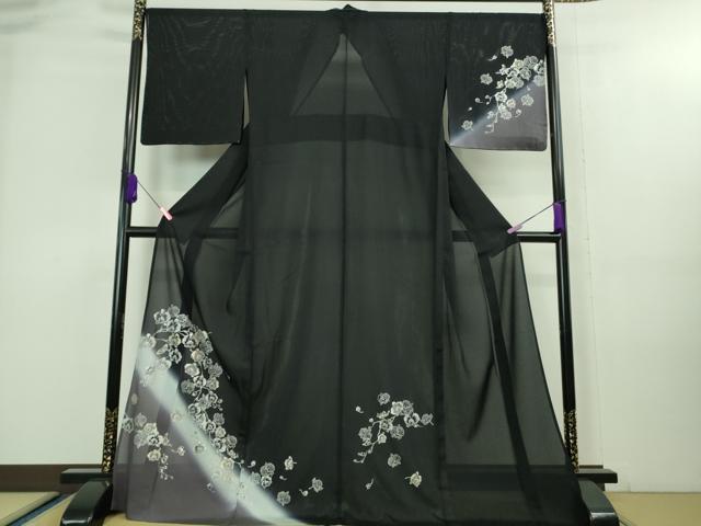 平和屋着物＊極上 夏物 訪問着 絽 胡蝶蘭 濃紺地 暈し染め 金銀彩 逸品 未使用 DZAA8212kh5