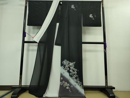 平和屋着物＊極上 夏物 訪問着 絽 胡蝶蘭 濃紺地 暈し染め 金銀彩 逸品 未使用 DZAA8212kh5