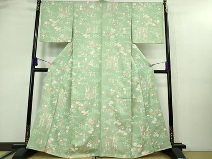 平和屋着物■極上　創業460年・千總　小紋　吉祥花文　薄萌葱色地　金彩　伊勢丹扱い　反端付き　逸品　DZAA8214kh5