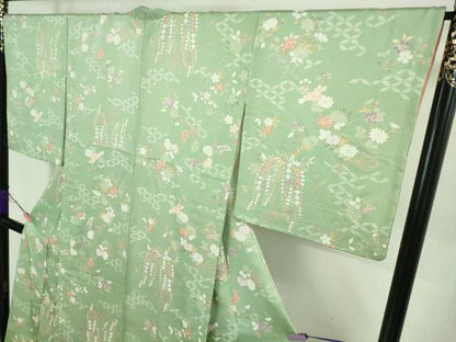 平和屋着物■極上　創業460年・千總　小紋　吉祥花文　薄萌葱色地　金彩　伊勢丹扱い　反端付き　逸品　DZAA8214kh5