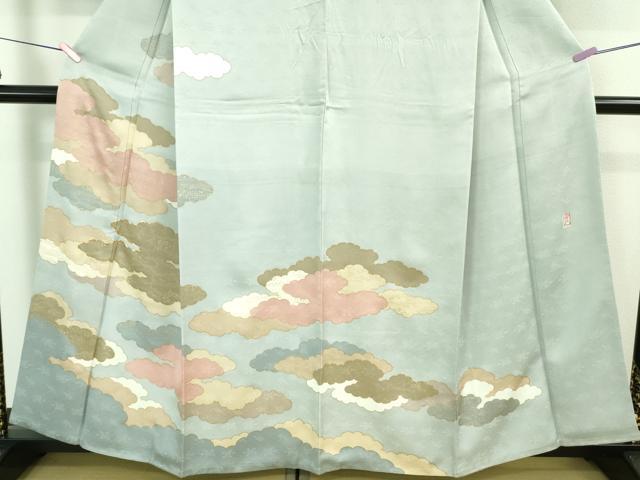 平和屋本店■極上　皇室献上作家　藤井寛　訪問着　駒刺繍　雲重ね　水色地　金彩　逸品　DZAA8216kh5