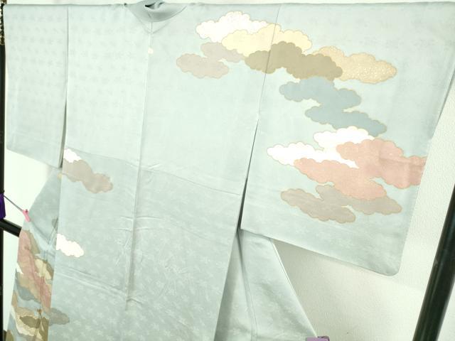 平和屋本店■極上　皇室献上作家　藤井寛　訪問着　駒刺繍　雲重ね　水色地　金彩　逸品　DZAA8216kh5