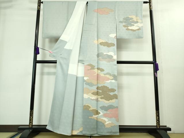 平和屋本店■極上　皇室献上作家　藤井寛　訪問着　駒刺繍　雲重ね　水色地　金彩　逸品　DZAA8216kh5