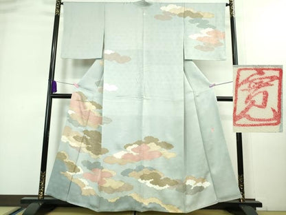 平和屋本店■極上　皇室献上作家　藤井寛　訪問着　駒刺繍　雲重ね　水色地　金彩　逸品　DZAA8216kh5
