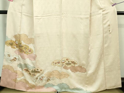 平和屋本店■極上　皇室献上作家　藤井寛　訪問着　駒刺繍　雲重ね　宝尽くし　桜色地　金彩　京都きもの友禅扱い　逸品　DZAA8217kh5