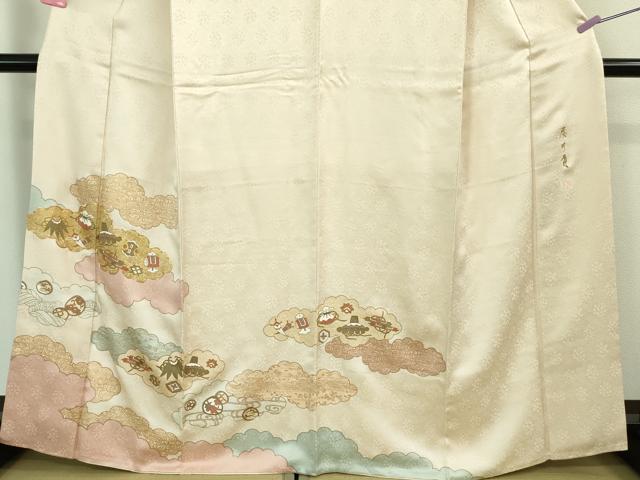 平和屋本店■極上　皇室献上作家　藤井寛　訪問着　駒刺繍　雲重ね　宝尽くし　桜色地　金彩　京都きもの友禅扱い　逸品　DZAA8217kh5